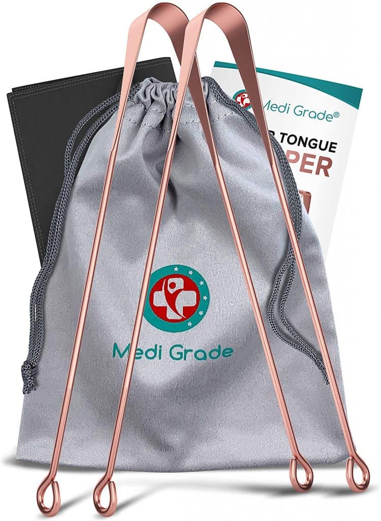Medi Grade Copper Tongue Scraper with Travel Bag and Towel